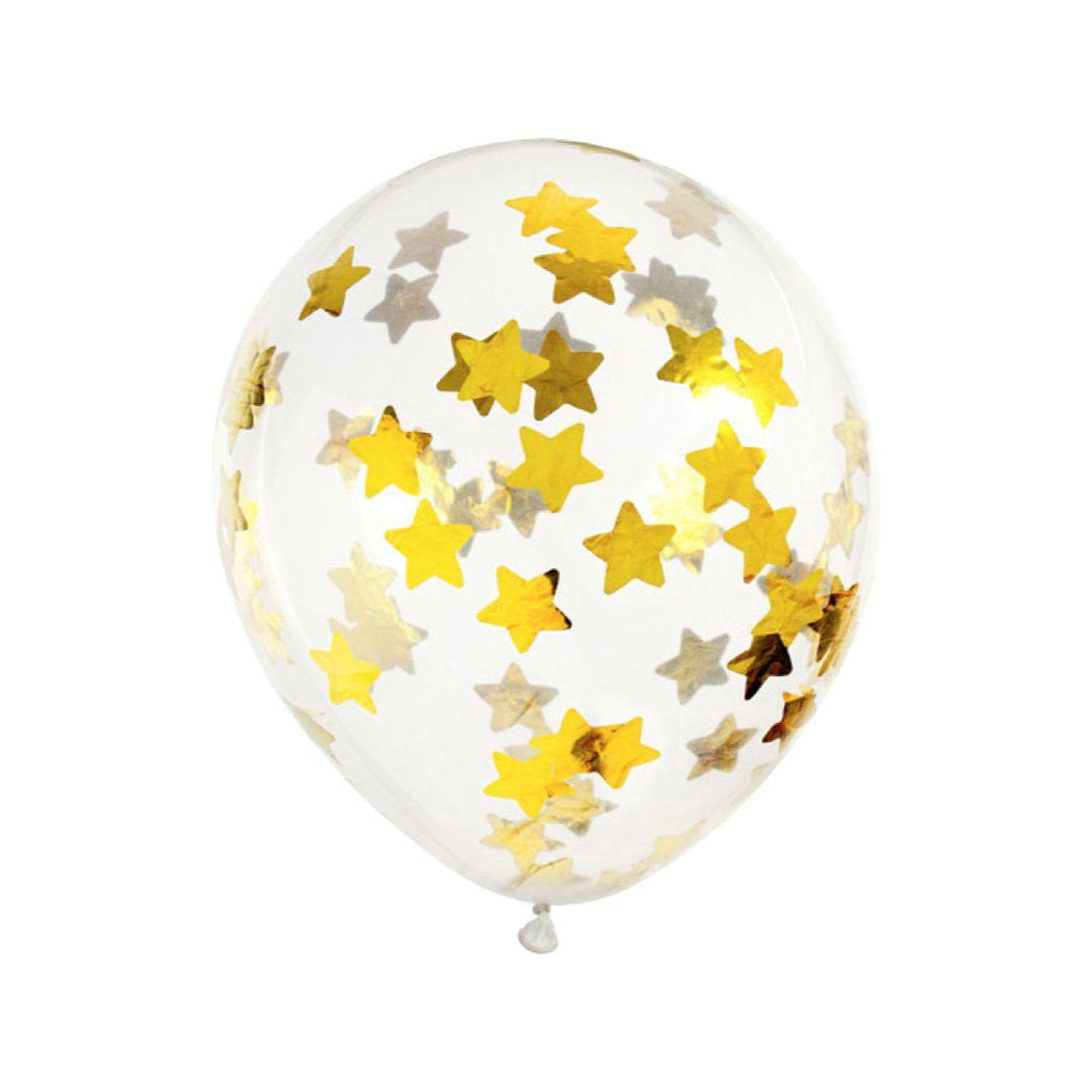 Baloane Latex Transparente cu Confetti Stelute Aurii - Set 5 buc - 35 cm - nuria.store.ro