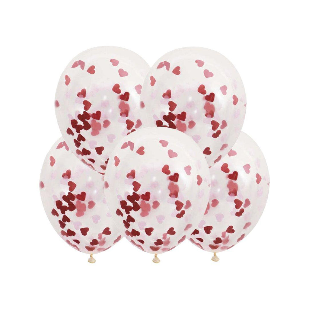 Baloane Latex Transparente cu Confetti Inimi Rosii - Set 5 buc - 35 cm - nuria.store.ro